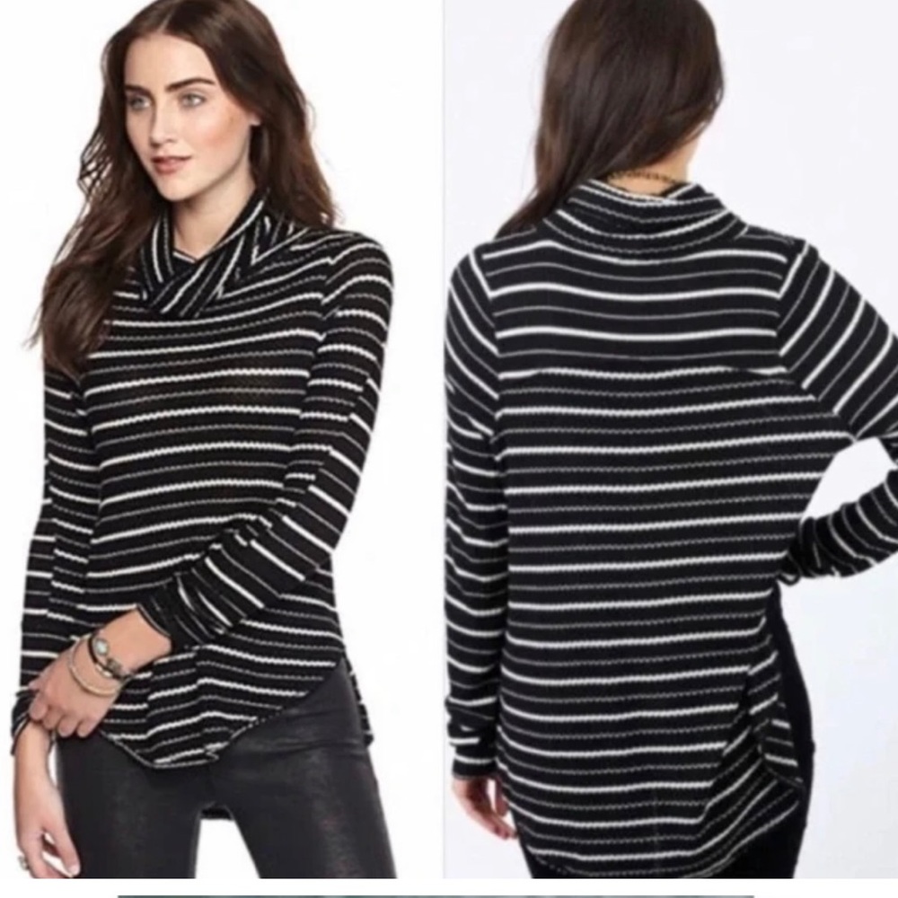 Free People Black Striped CowlNeck Sweater size large
